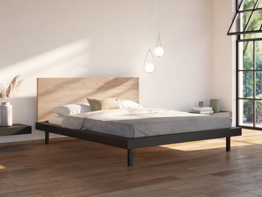 Łóżko metalowe Acero z drewnianym zagłówkiem 160x200 cm - obrazek 2