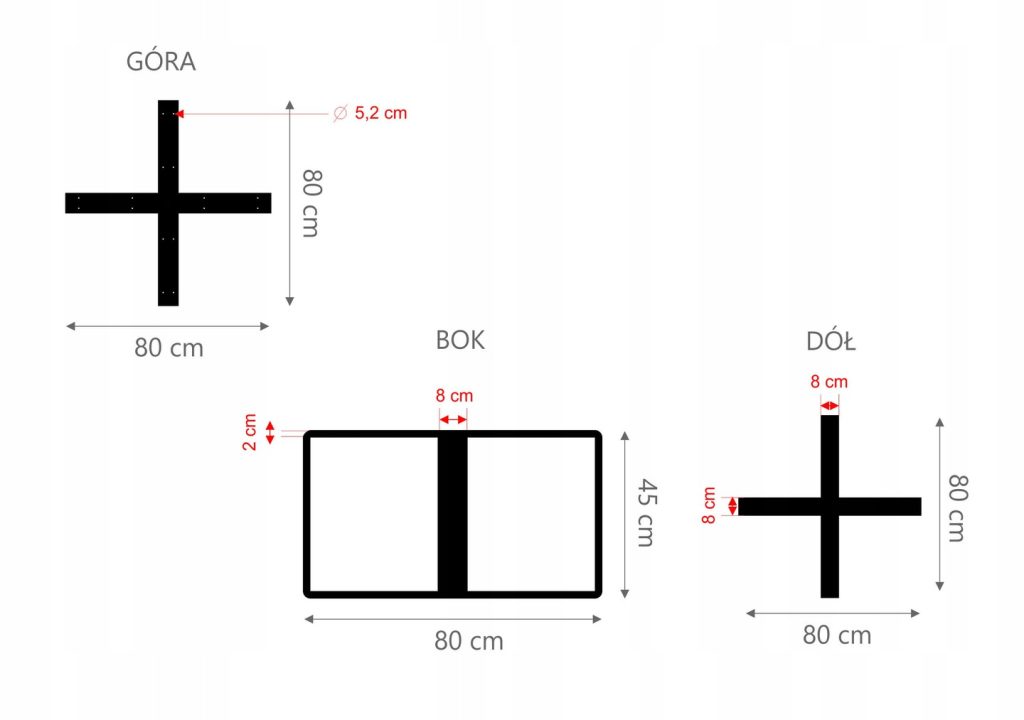 Noga do stolika Krzyżak Prosty L - obrazek 3