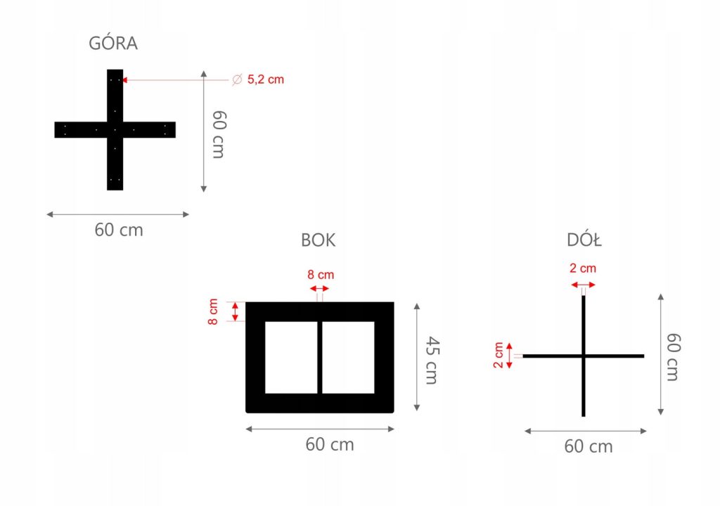 Noga do stolika Krzyżak Prosty Side M - obrazek 3