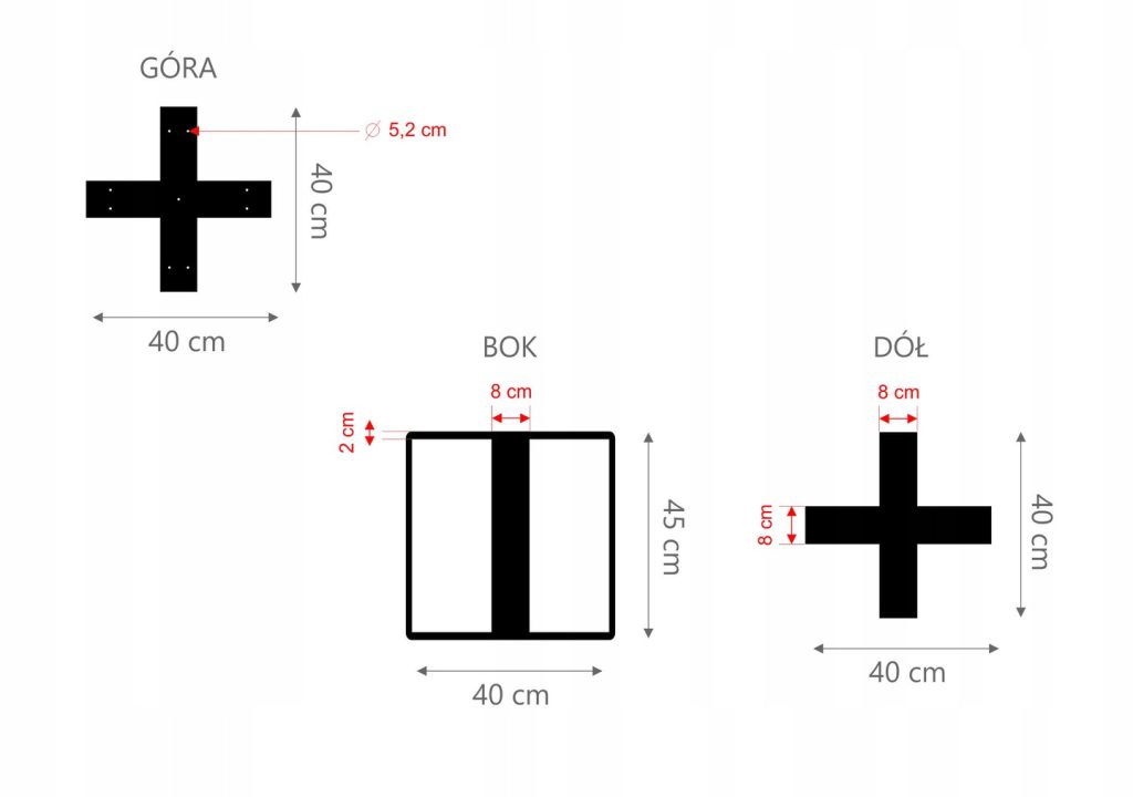 Noga do stolika Krzyżak Prosty S - obrazek 3
