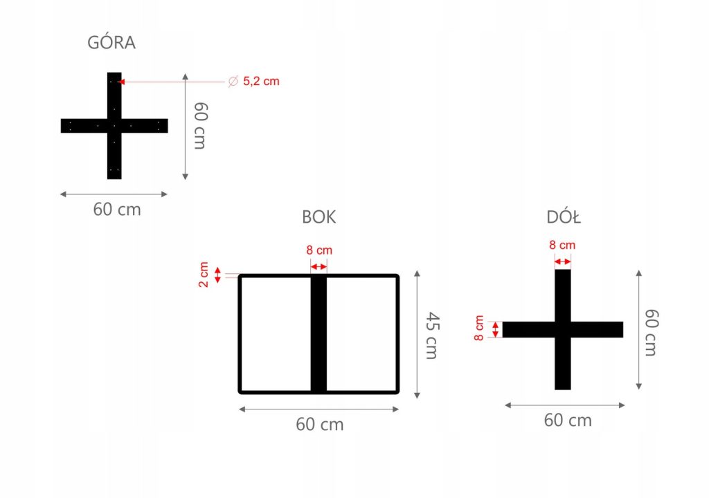 Noga do stolika Krzyżak Prosty M - obrazek 3