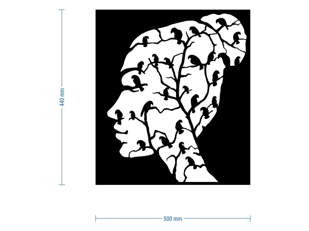 Dekoracja ścienna metalowa Portret z ptakami II 50 cm - obrazek 3