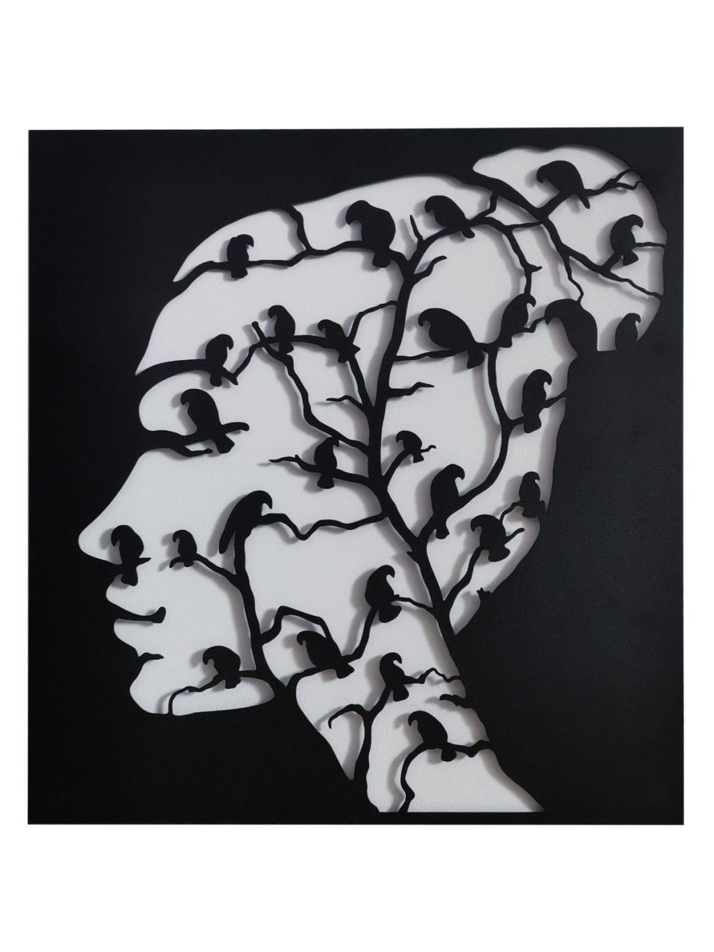 Dekoracja ścienna metalowa Portret z ptakami II 50 cm - obrazek 5