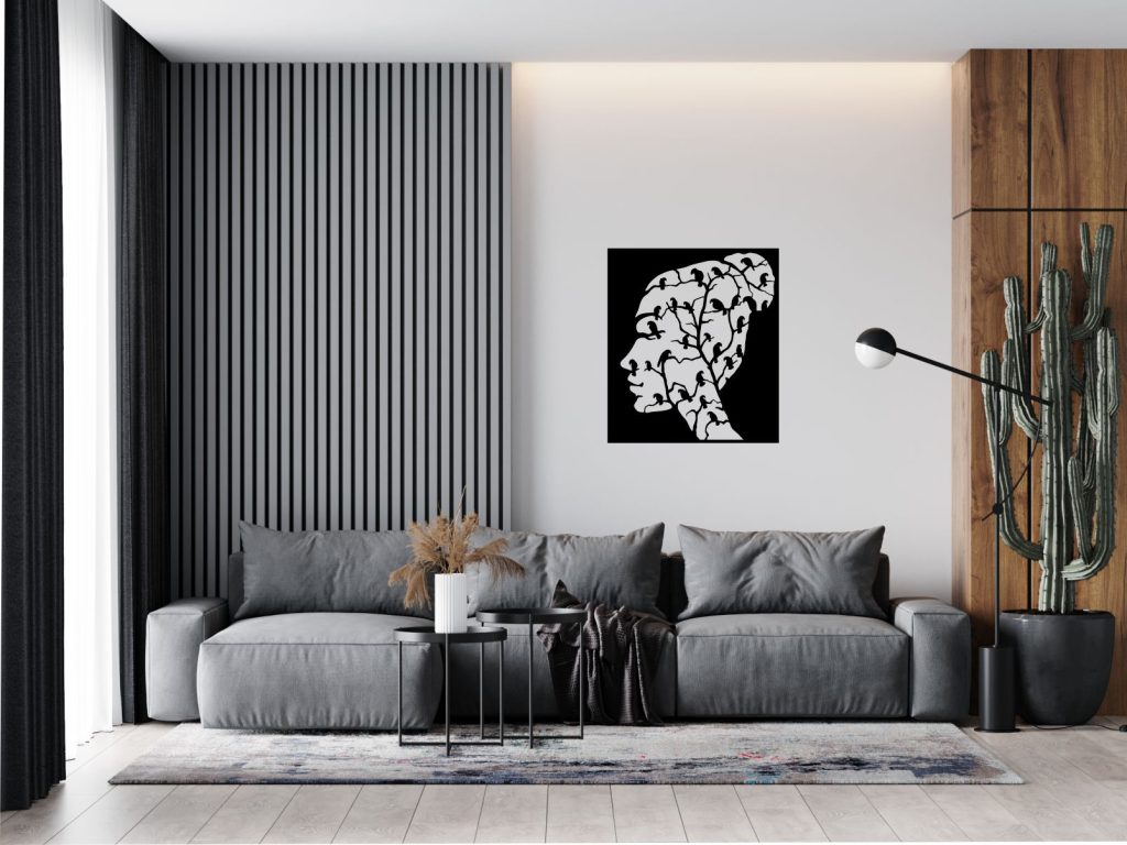 Dekoracja ścienna metalowa Portret z ptakami II 80 cm - obrazek 2