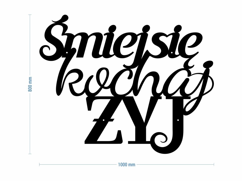 Dekoracja ścienna metalowa Śmiej się kochaj żyj 100 cm - obrazek 3