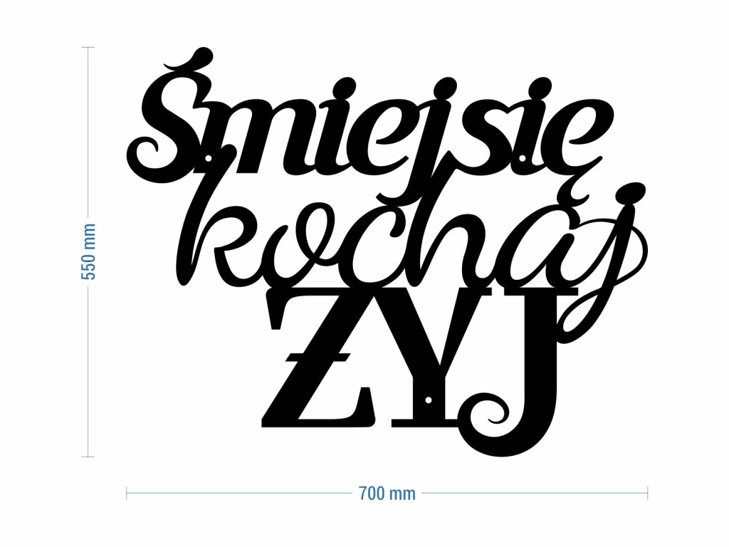 Dekoracja ścienna metalowa Śmiej się kochaj żyj 70 cm - obrazek 3