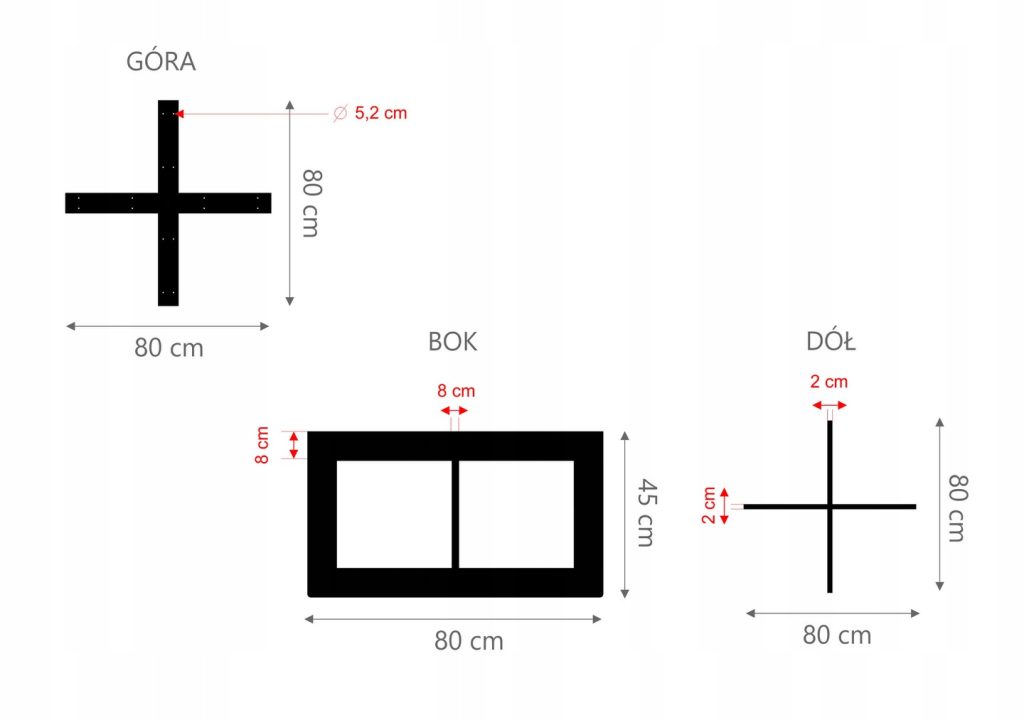 Noga do stolika Krzyżak Prosty Side L - obrazek 3