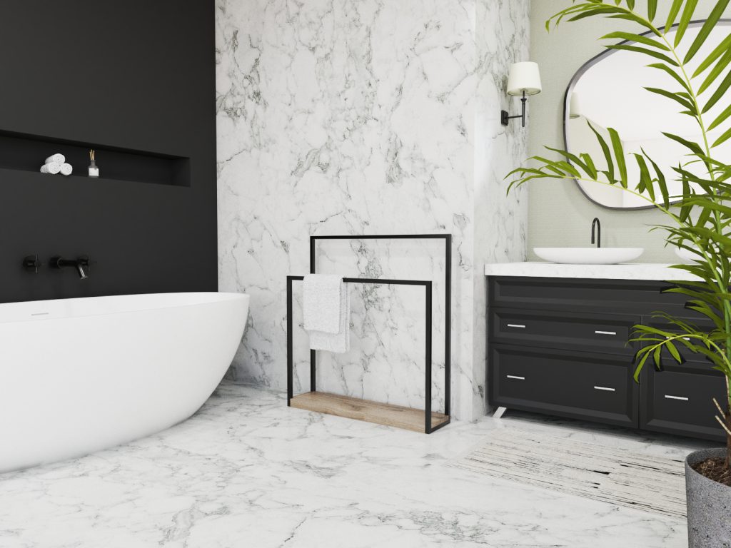 Wieszak na ręczniki stojący z podstawą drewnianą L - obrazek 3