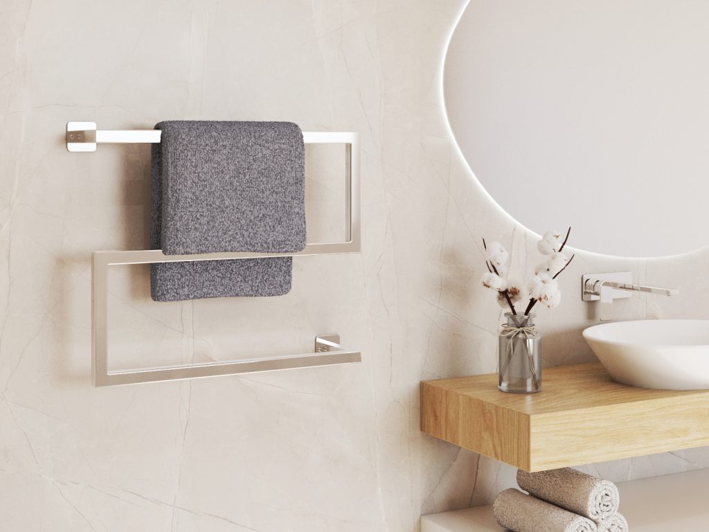 Wieszak na ręczniki ścienny loftowy stal nierdzewna chrom S - obrazek 3