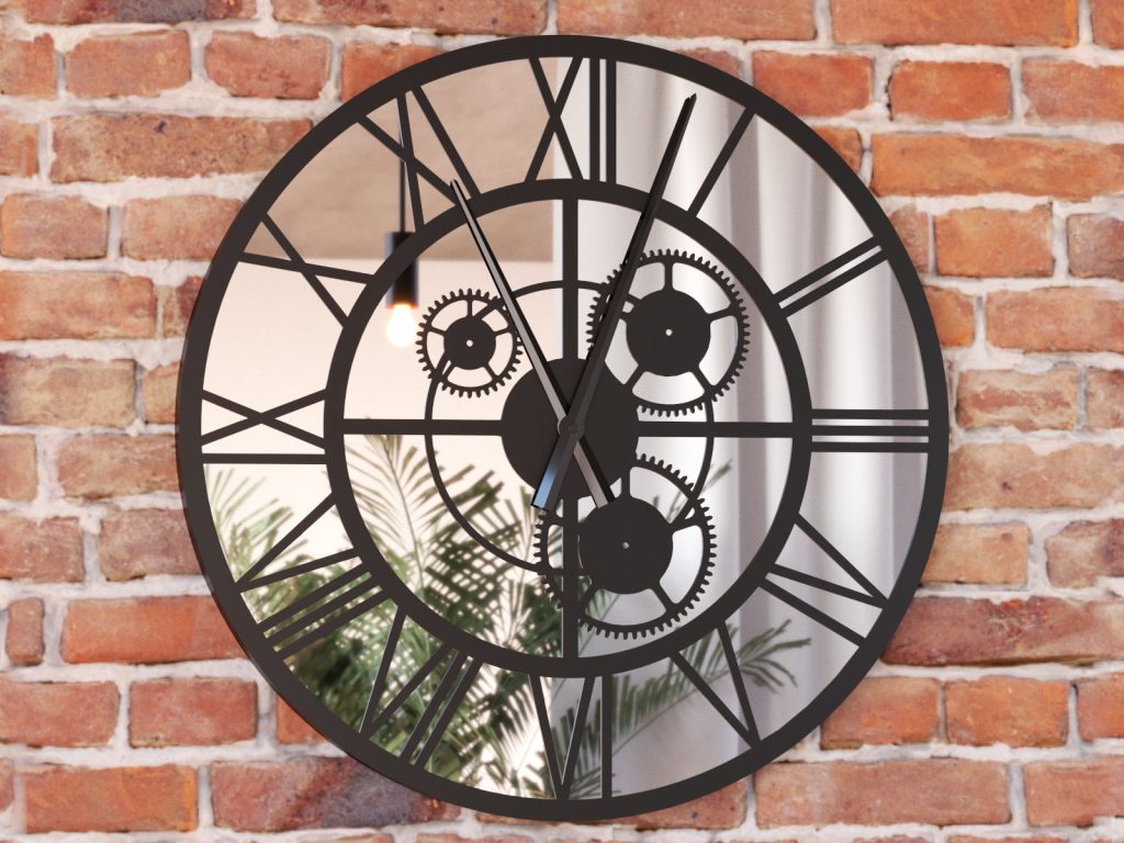 Zegar z lustrem ścienny metalowy Loft z trybami 70 cm - obrazek 4