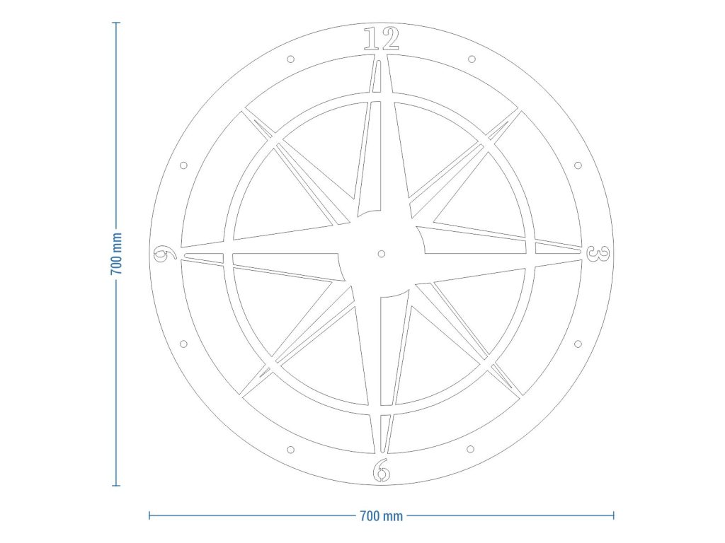 Zegar metalowy Róża Wiatrów 70 cm - obrazek 6