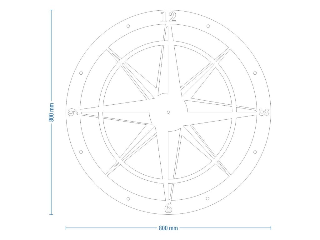 Duży zegar metalowy Róża Wiatrów 80 cm - obrazek 7