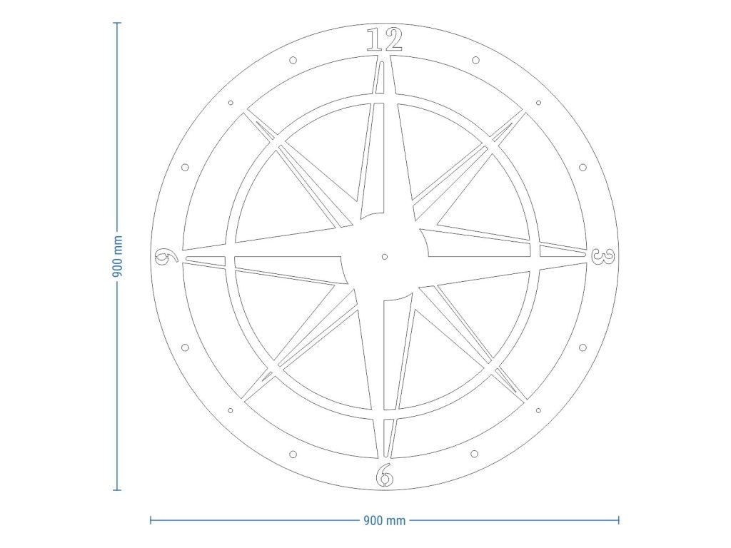 Duży zegar metalowy Róża Wiatrów 90 cm - obrazek 8
